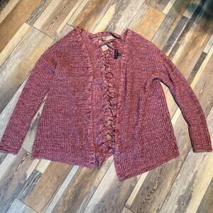 Pink lace up cardigan Y2K | Sweater | Comfy Fall Feminine